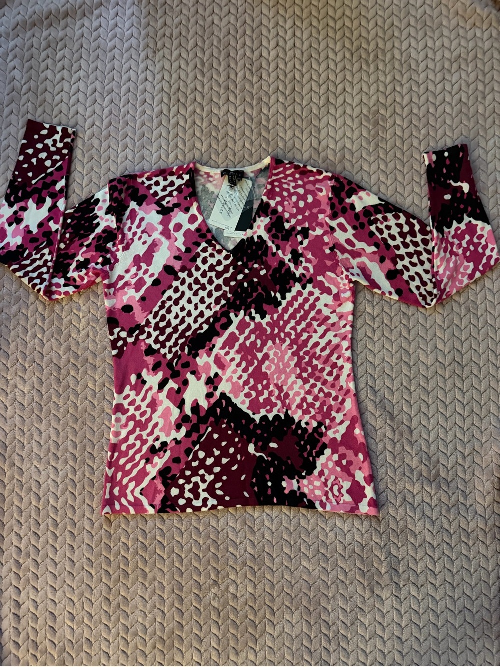 MARBLE Pink Black Gray Animal Print Knit Top
